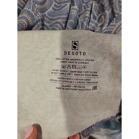 Desoto Short-Sleeved Sport Shirt in Cornflower Blue Mosaic-Tile Print Slim XL - Picture 10 of 11